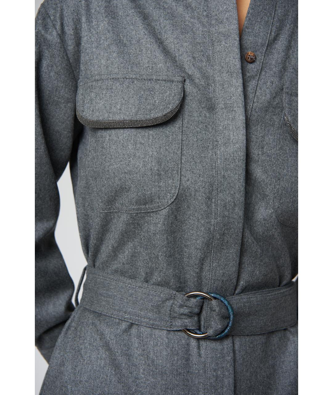 BRUNELLO CUCINELLI Серое шерстяное повседневное платье, фото 4