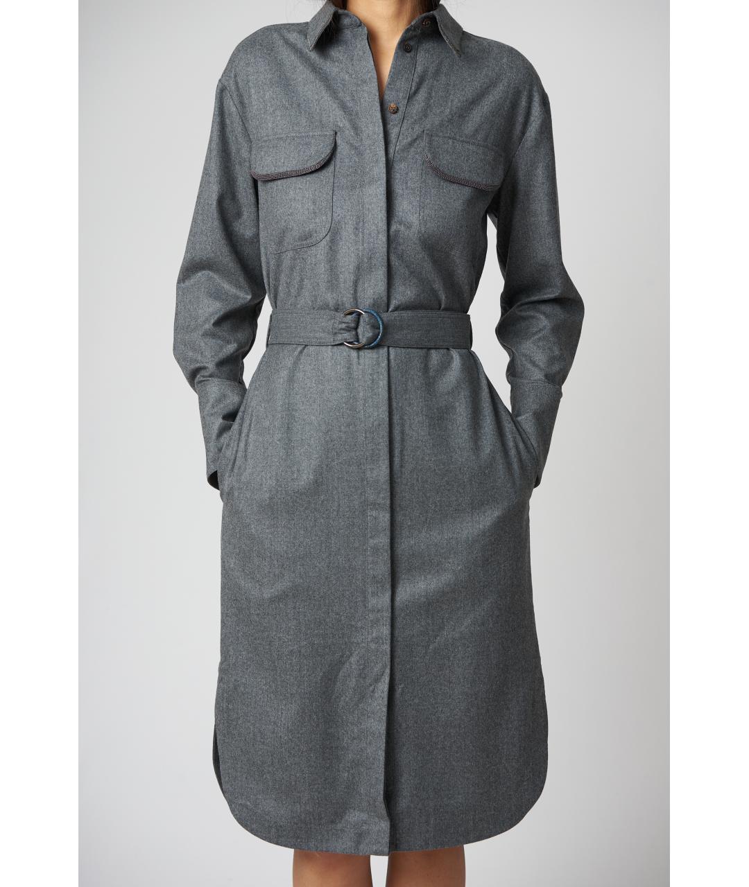 BRUNELLO CUCINELLI Серое шерстяное повседневное платье, фото 3