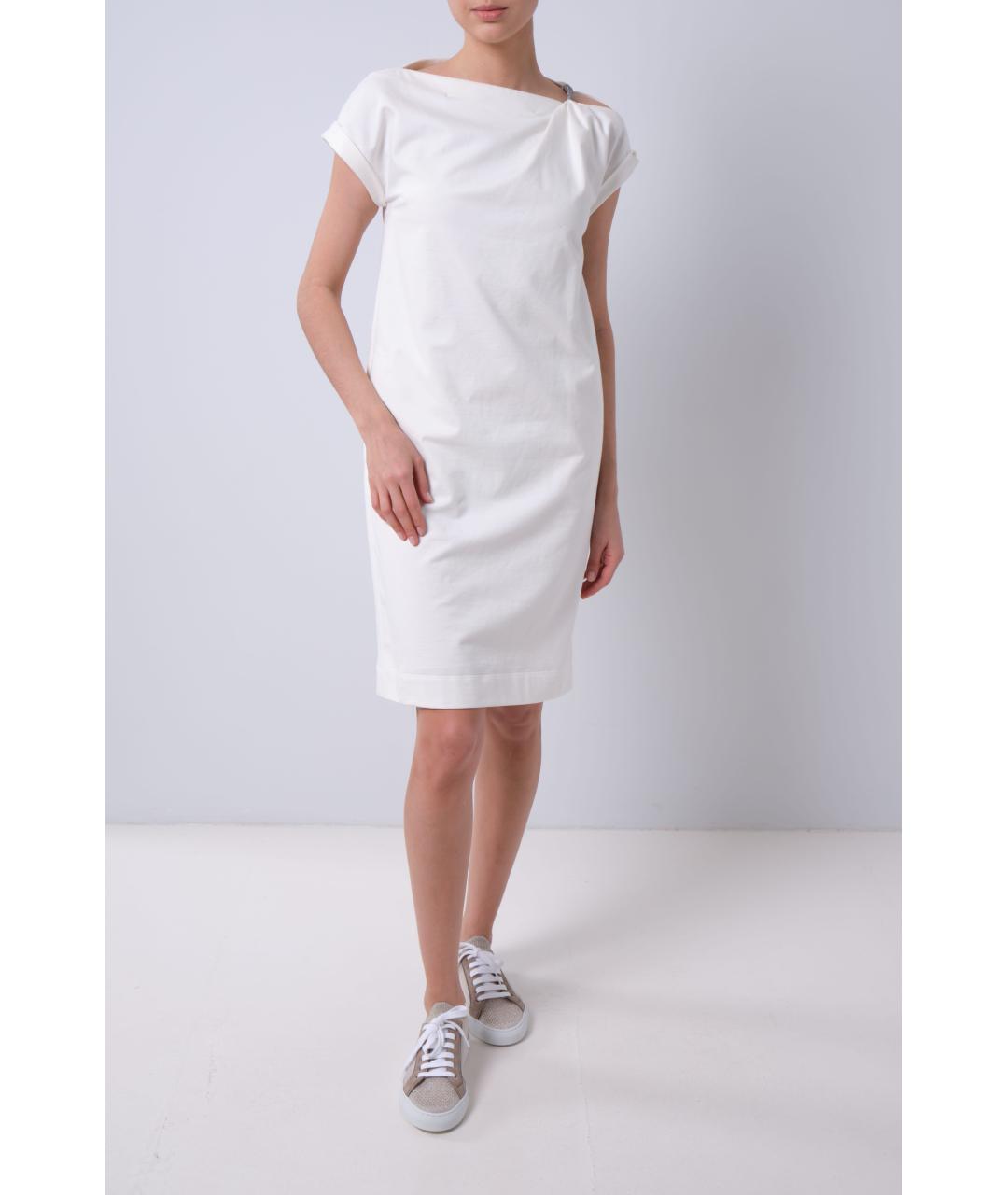 BRUNELLO CUCINELLI Белое хлопковое повседневное платье, фото 4