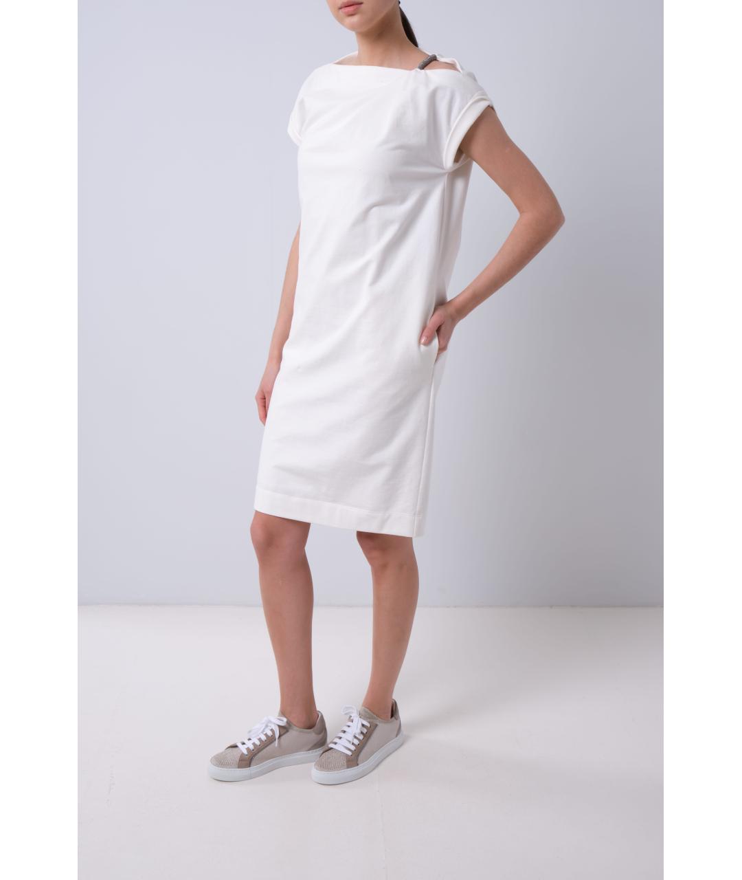 BRUNELLO CUCINELLI Белое хлопковое повседневное платье, фото 2