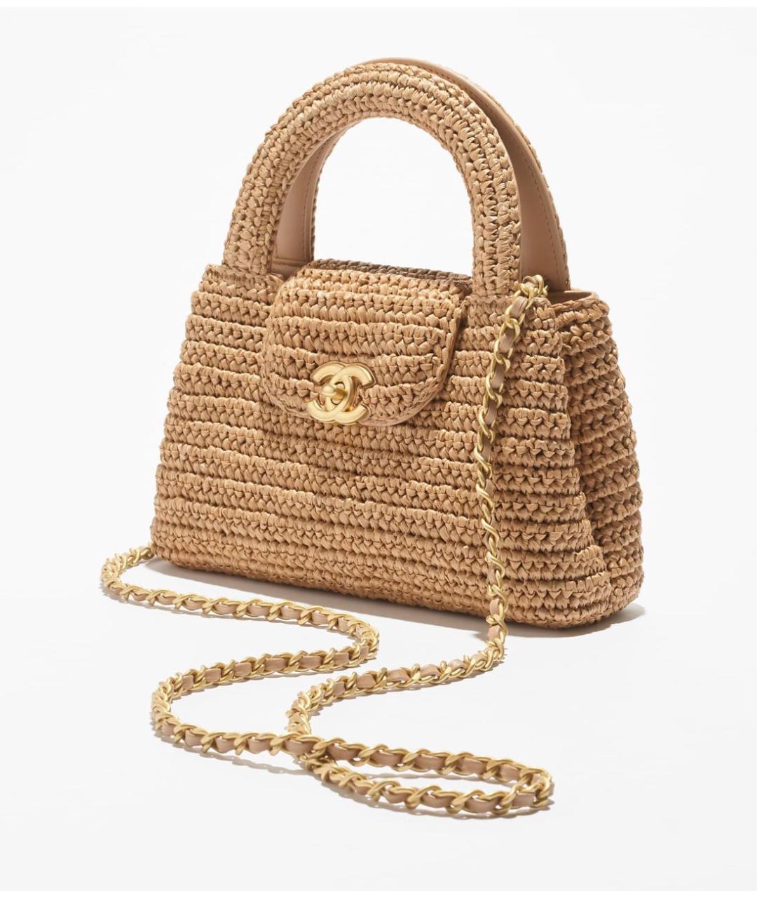 CHANEL Бежевая пелетеная сумка с короткими ручками, фото 6
