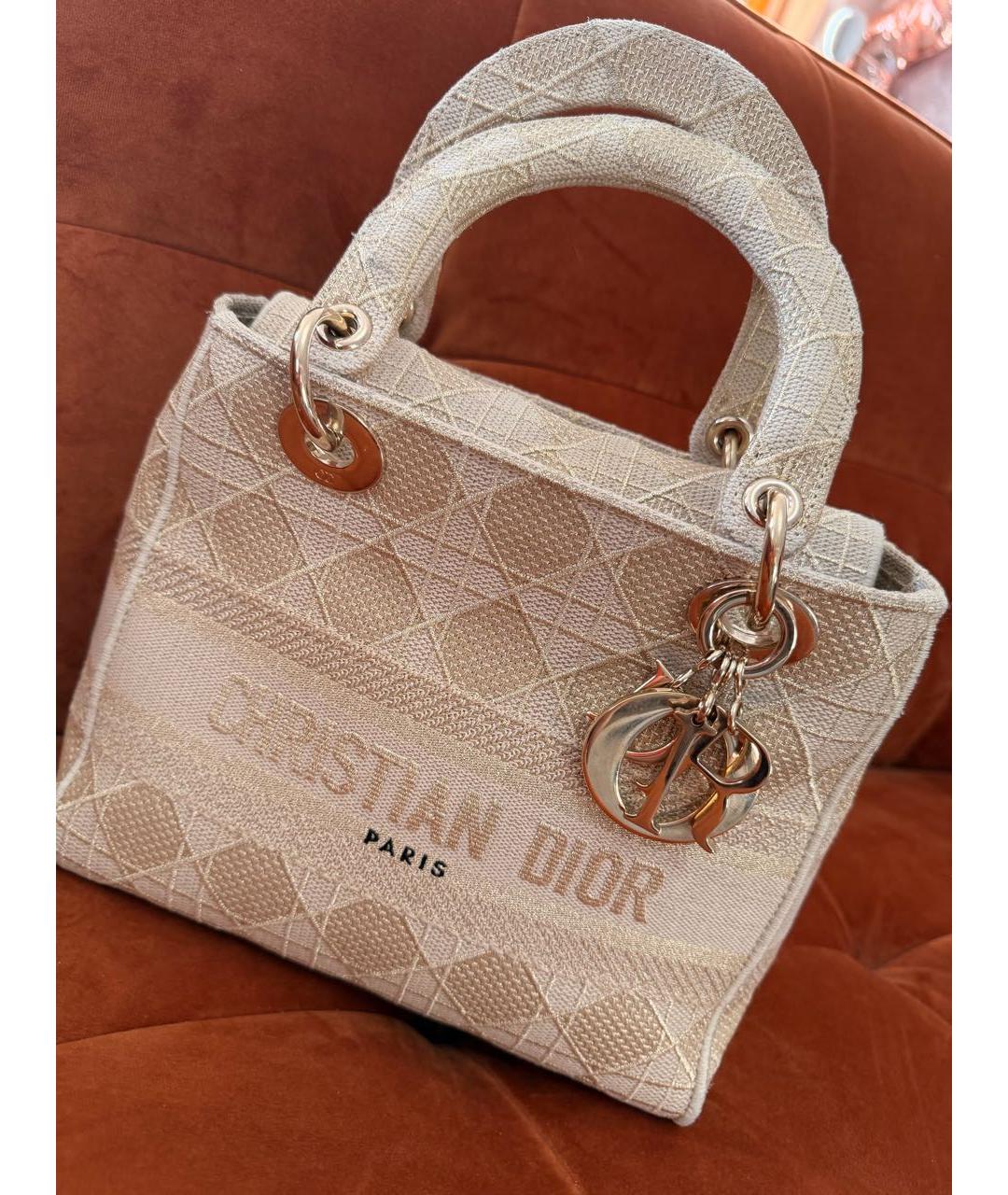 CHRISTIAN DIOR Бежевая тканевая сумка с короткими ручками, фото 9