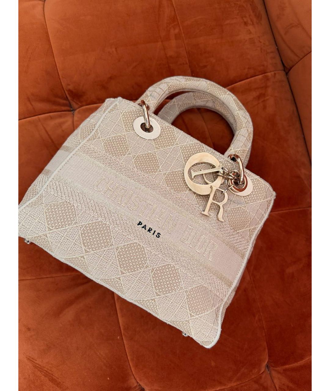 CHRISTIAN DIOR Бежевая тканевая сумка с короткими ручками, фото 2