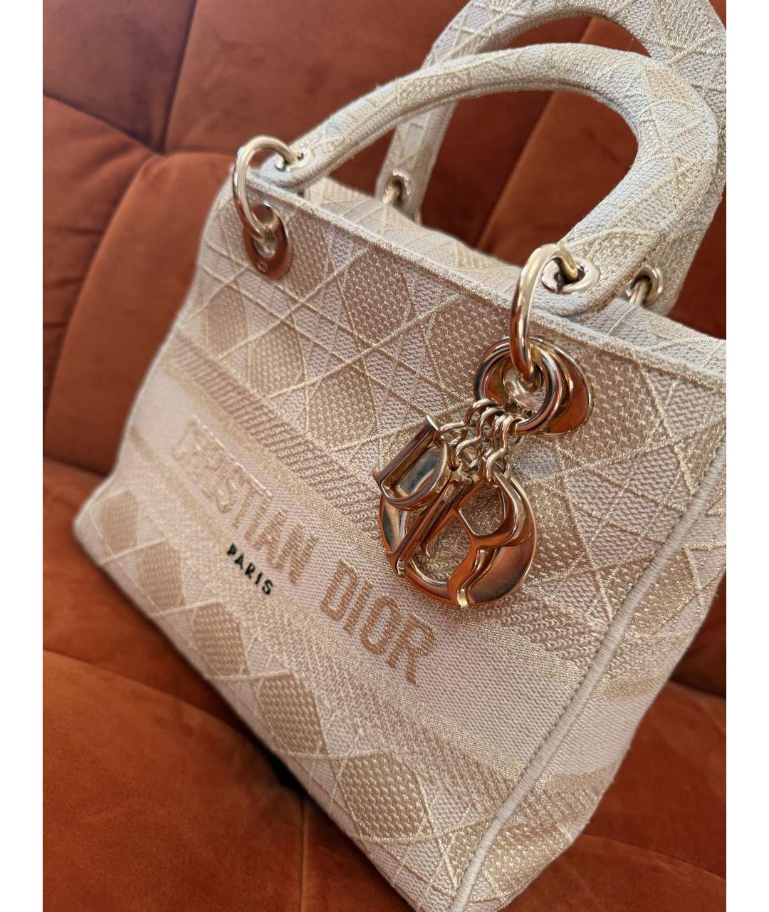 CHRISTIAN DIOR Бежевая тканевая сумка с короткими ручками, фото 6