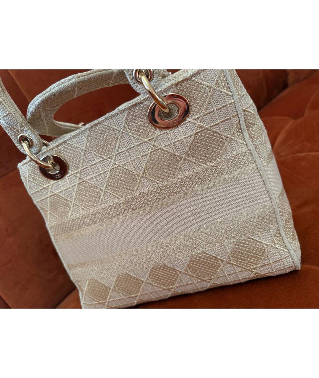 CHRISTIAN DIOR Бежевая тканевая сумка с короткими ручками, фото 4