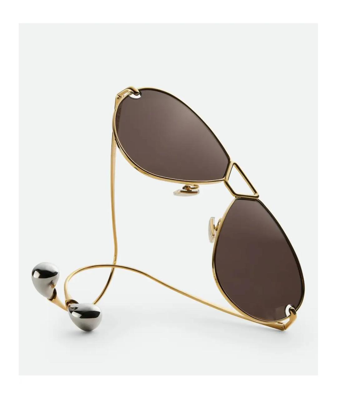 BOTTEGA VENETA Золотые металлические солнцезащитные очки, фото 3