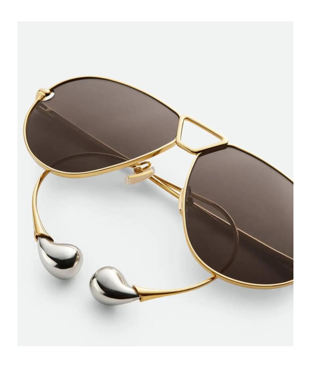 BOTTEGA VENETA Золотые металлические солнцезащитные очки, фото 2
