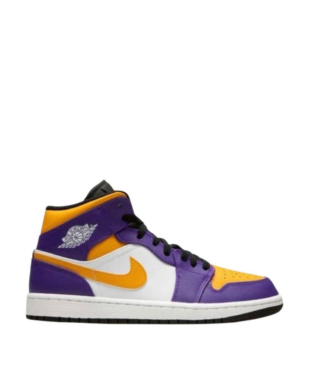 JORDAN Фиолетовые кожаные высокие кроссовки / кеды, фото 1