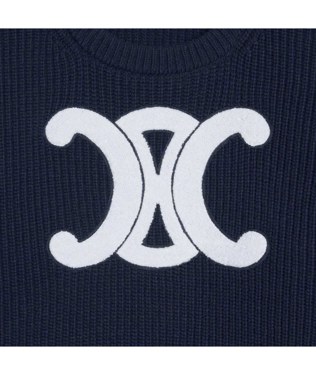 CELINE Темно-синий шерстяной джемпер / свитер, фото 4