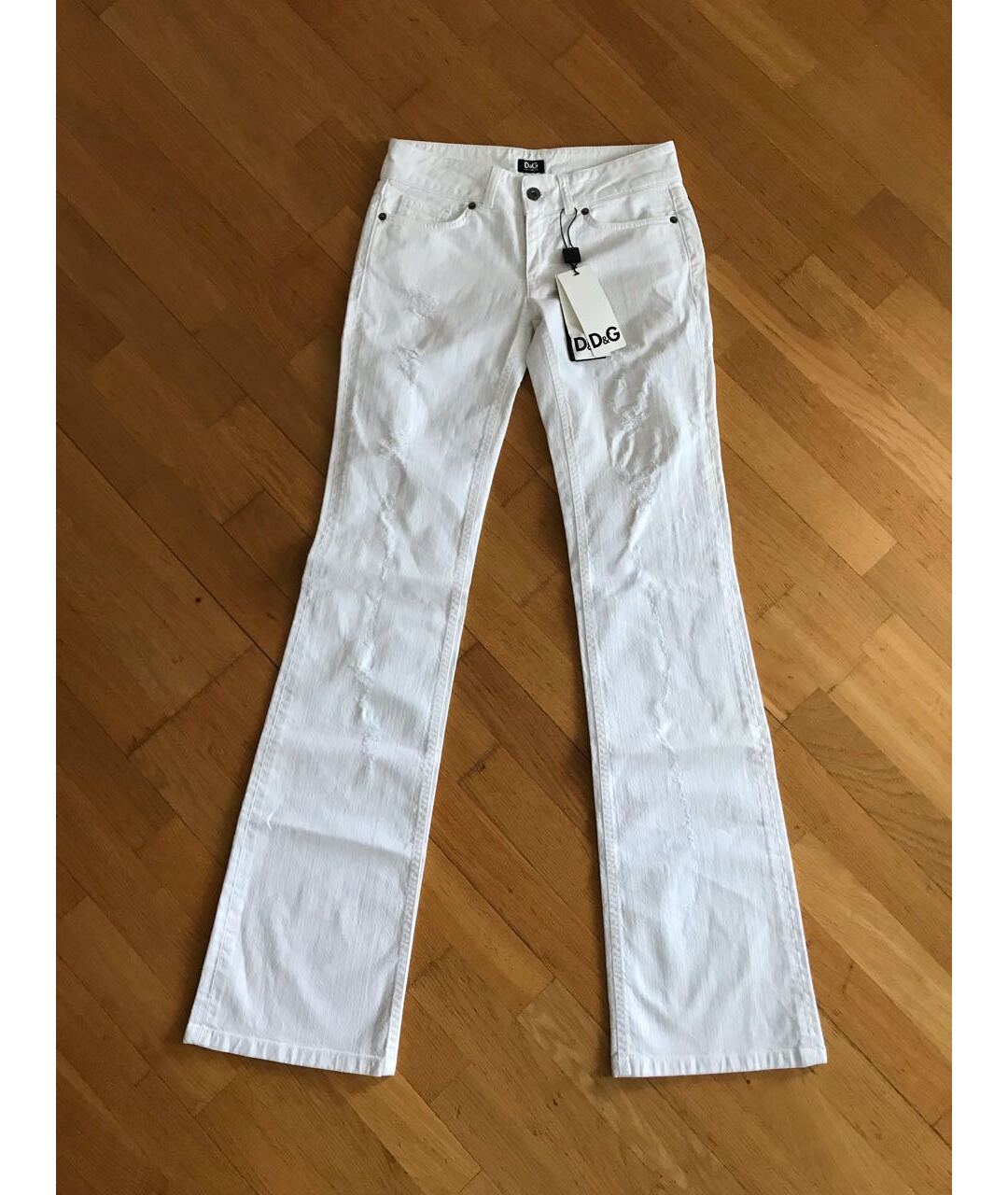 DOLCE&GABBANA Белые хлопко-эластановые джинсы клеш, фото 9
