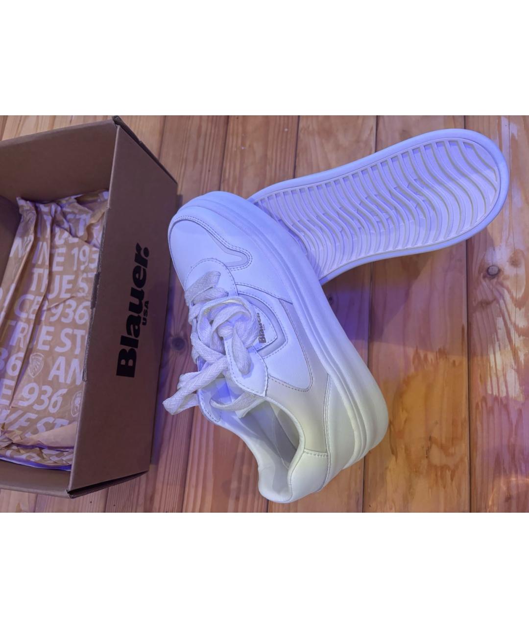 BLAUER Белые кожаные кроссовки, фото 6