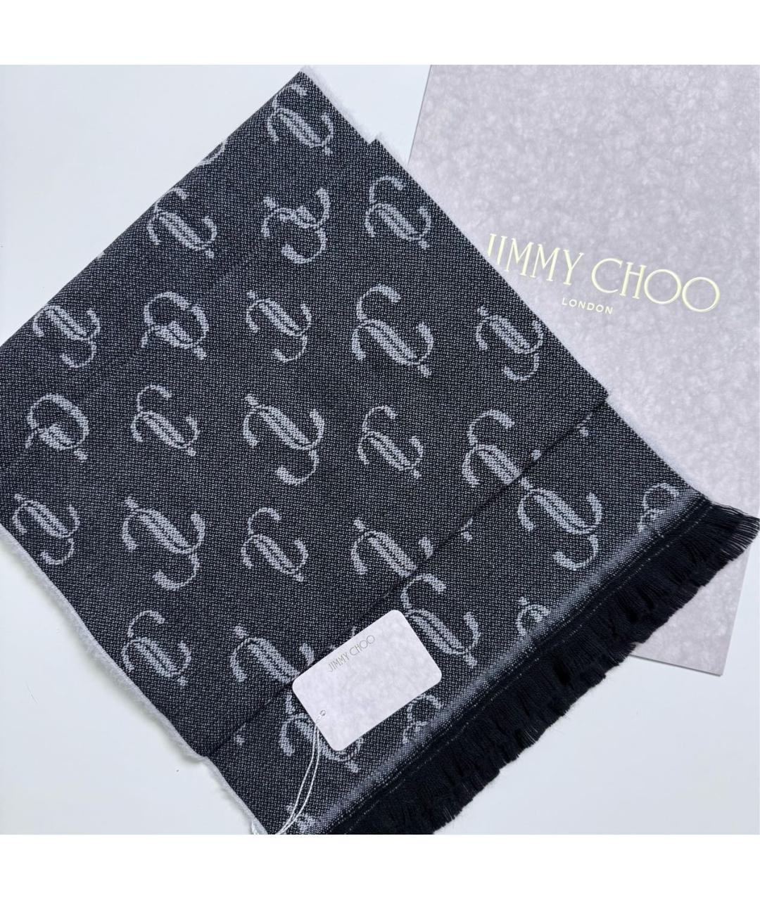 JIMMY CHOO Серый шерстяной шарф, фото 4