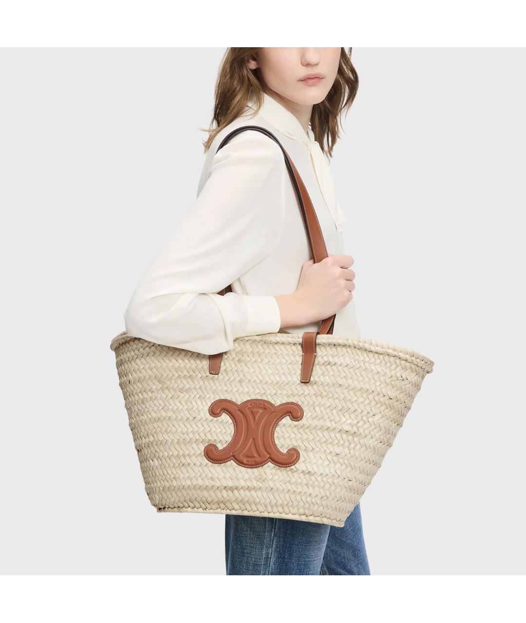 CELINE Бежевая пелетеная сумка тоут, фото 2