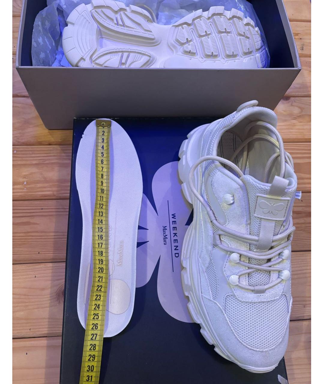 WEEKEND MAX MARA Бежевые кожаные кроссовки, фото 6