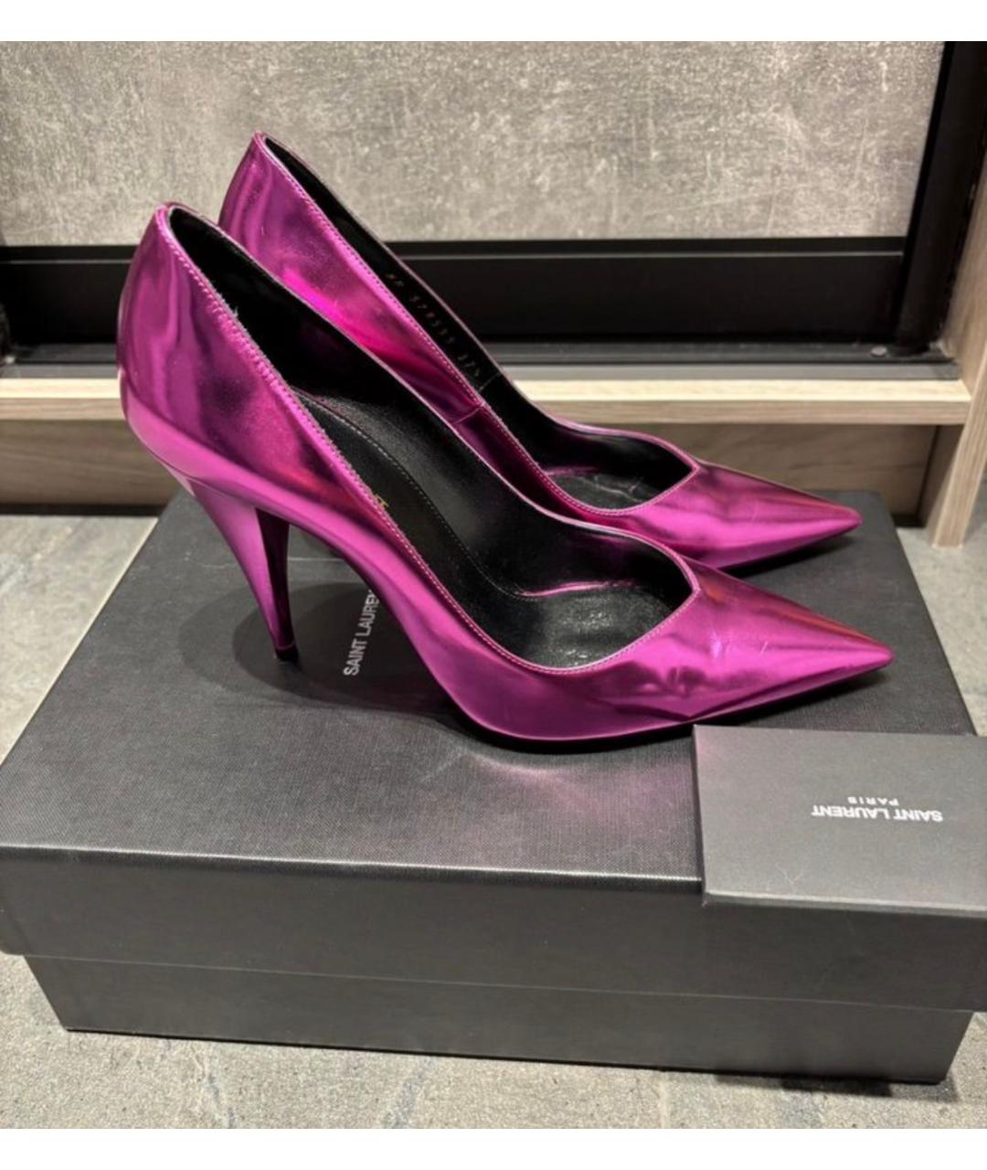 SAINT LAURENT Фиолетовые кожаные туфли, фото 4