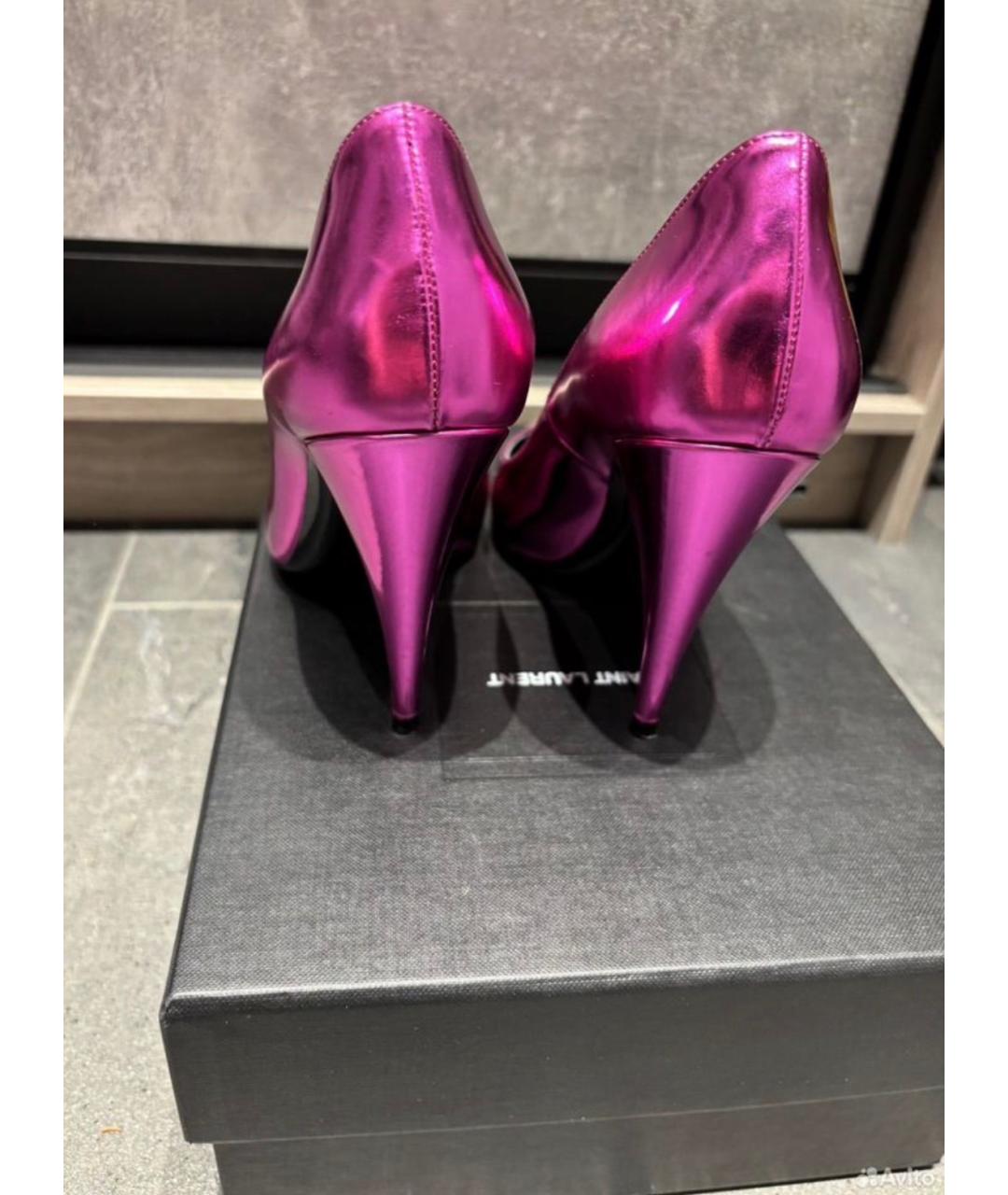 SAINT LAURENT Фиолетовые кожаные туфли, фото 3