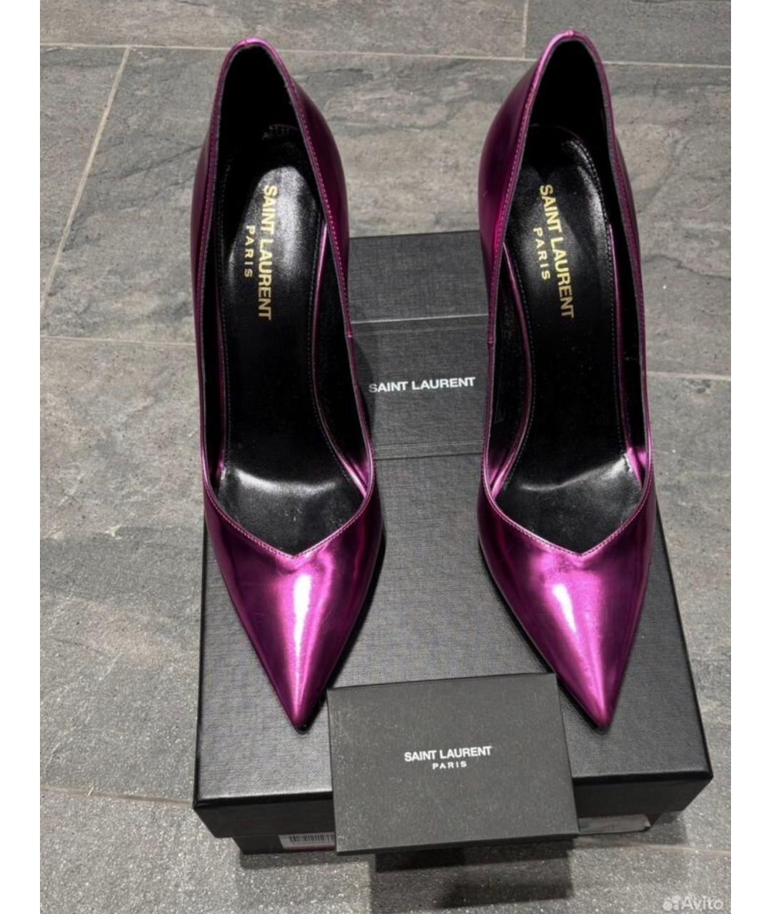 SAINT LAURENT Фиолетовые кожаные туфли, фото 2