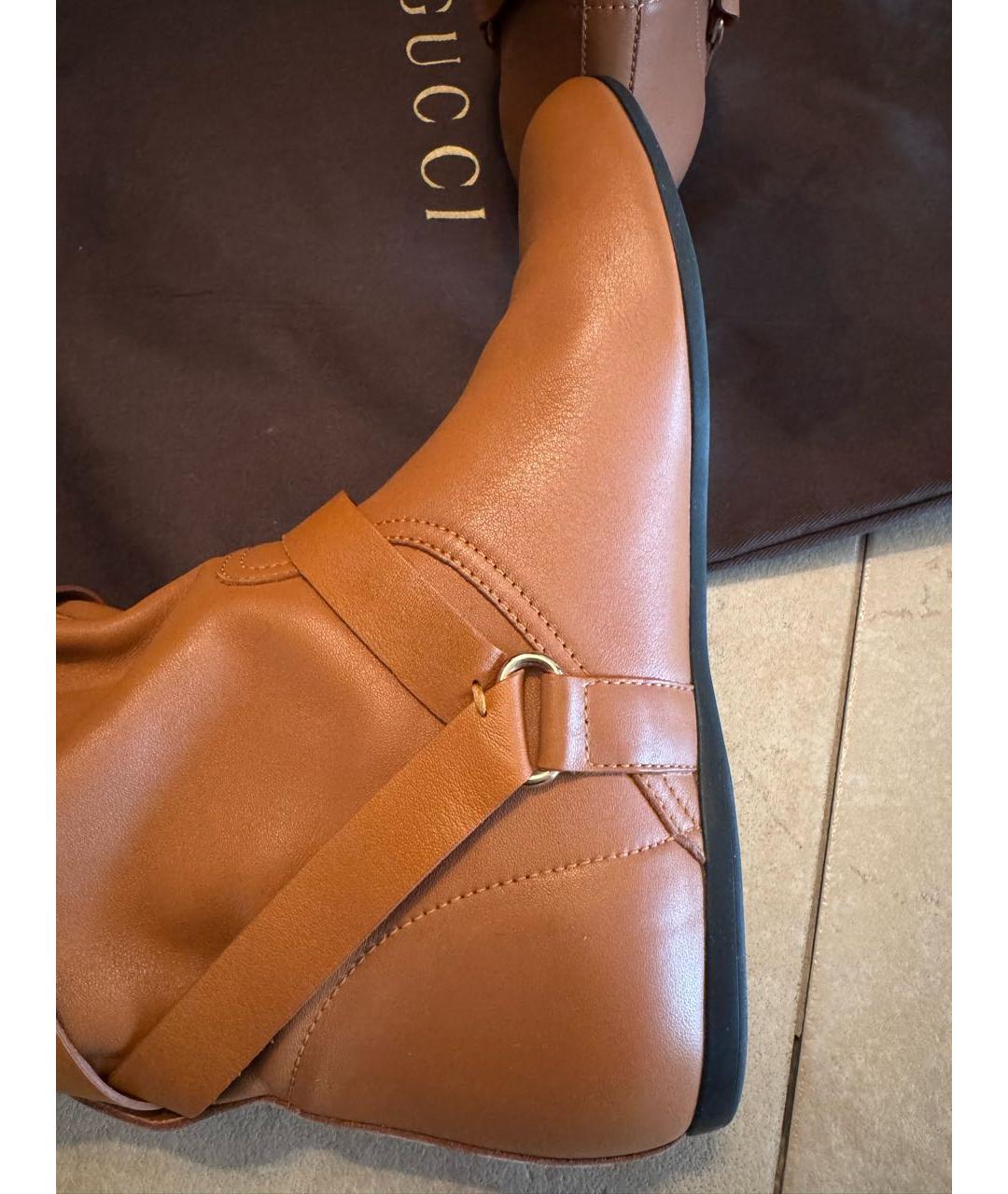 GUCCI Оранжевое кожаные сапоги, фото 4