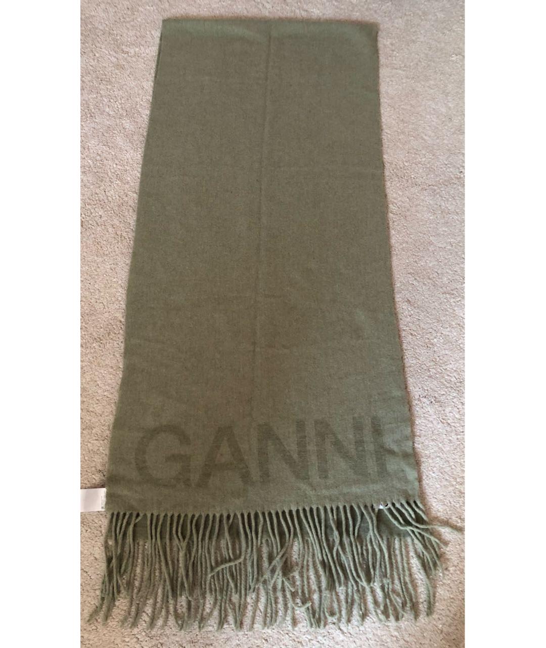 GANNI Зеленый шерстяной шарф, фото 6