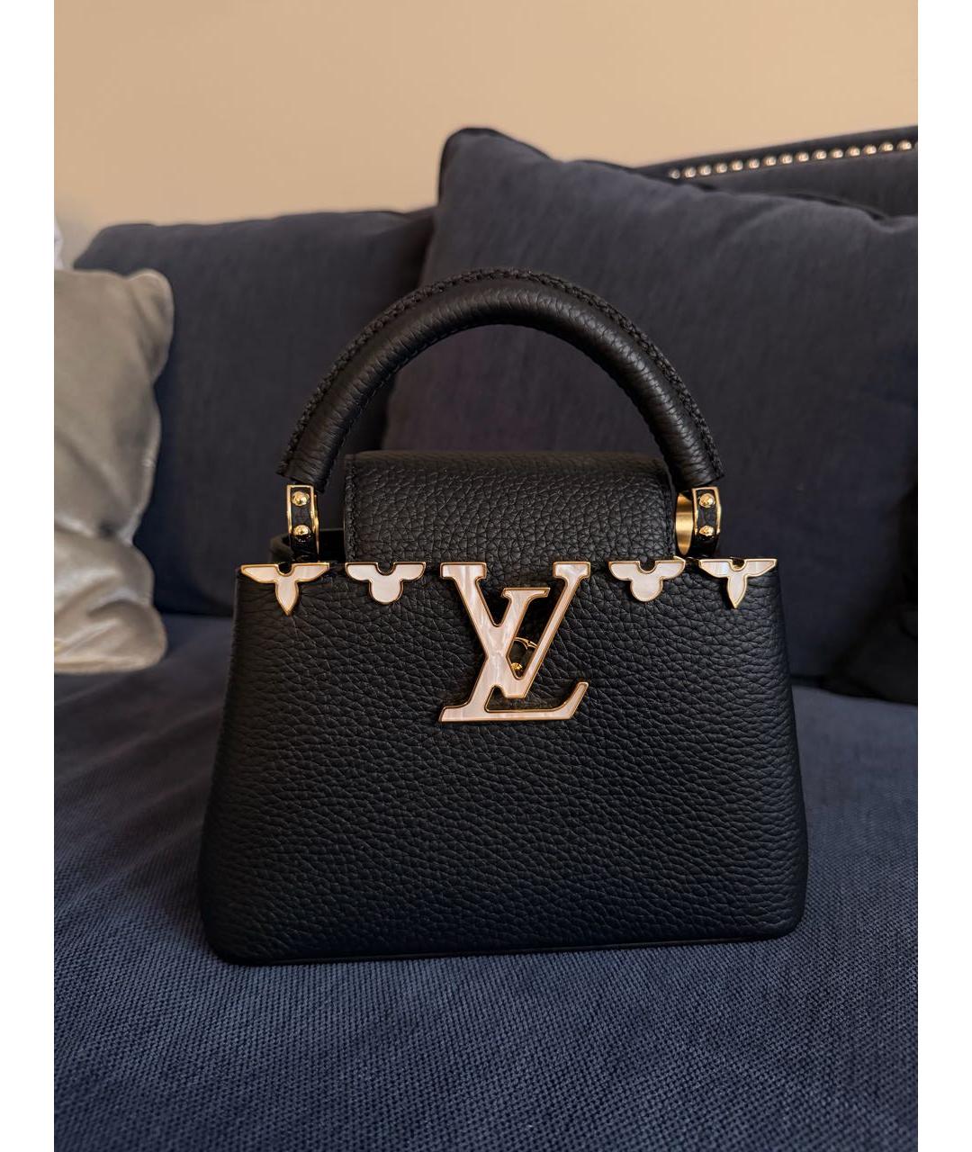 LOUIS VUITTON Черная кожаная сумка с короткими ручками, фото 6