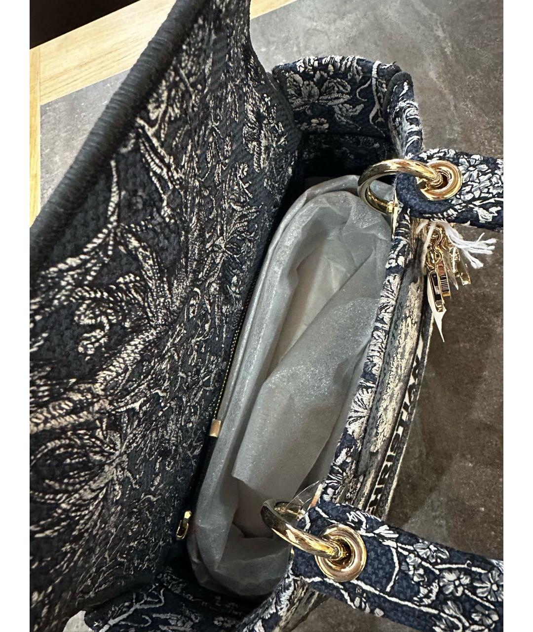 CHRISTIAN DIOR Темно-синяя хлопковая сумка с короткими ручками, фото 4