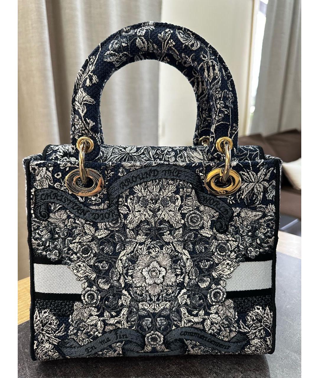 CHRISTIAN DIOR Темно-синяя хлопковая сумка с короткими ручками, фото 3