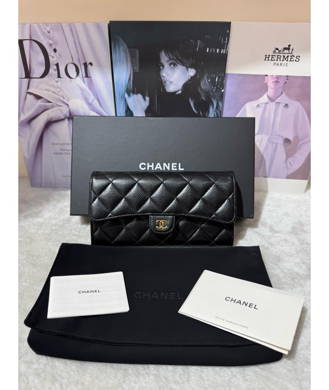 CHANEL Черный кожаный кошелек, фото 8