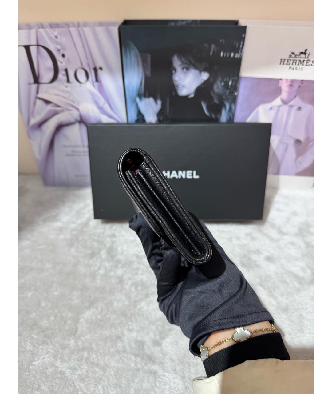CHANEL Черный кожаный кошелек, фото 4
