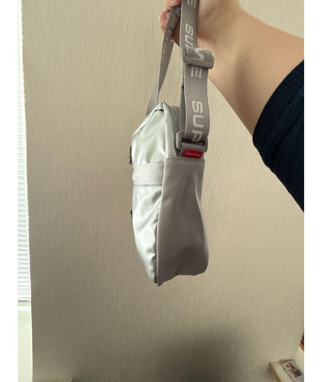 SUPREME Серебряная тканевая сумка на плечо, фото 2
