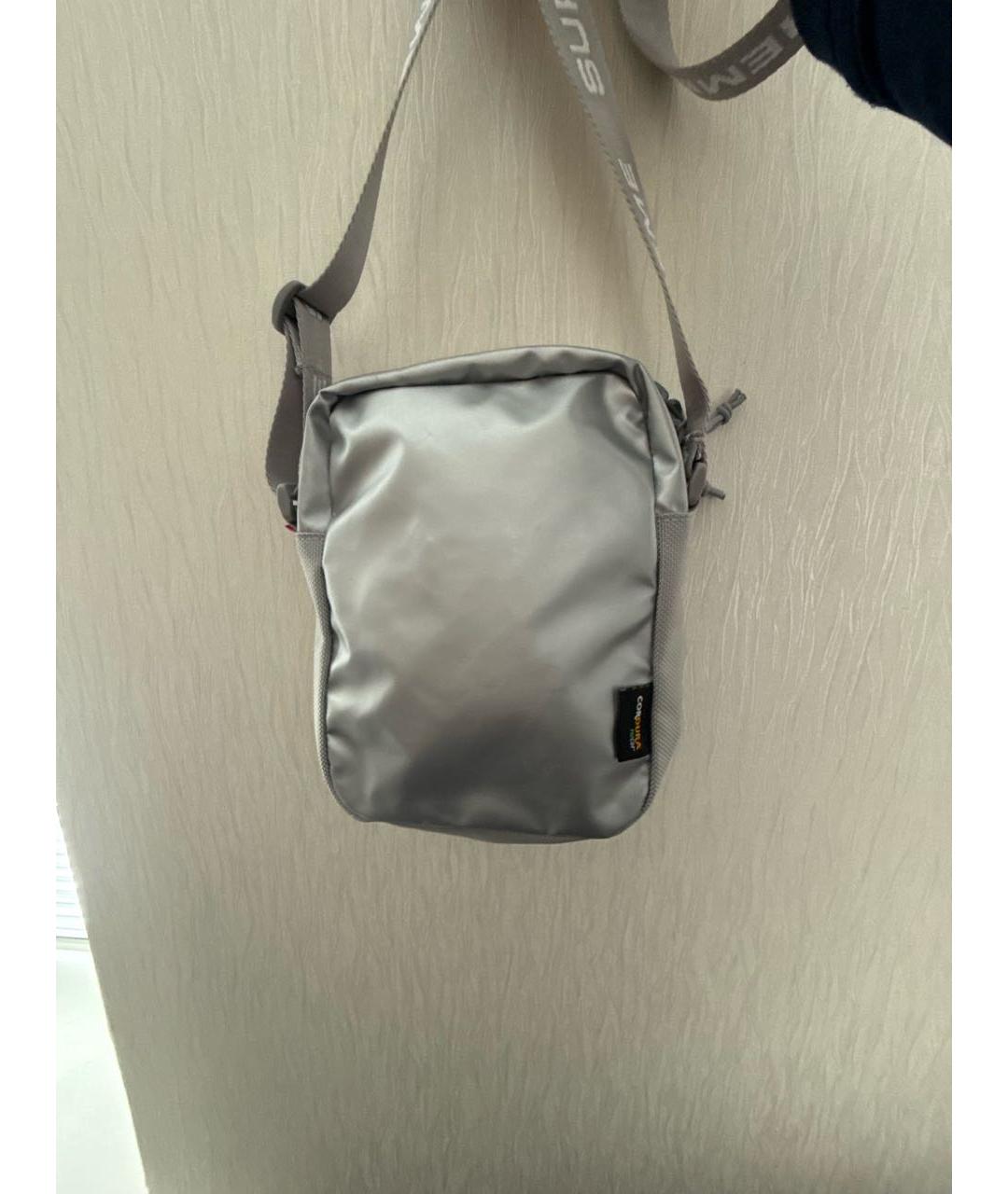 SUPREME Серебряная тканевая сумка на плечо, фото 3