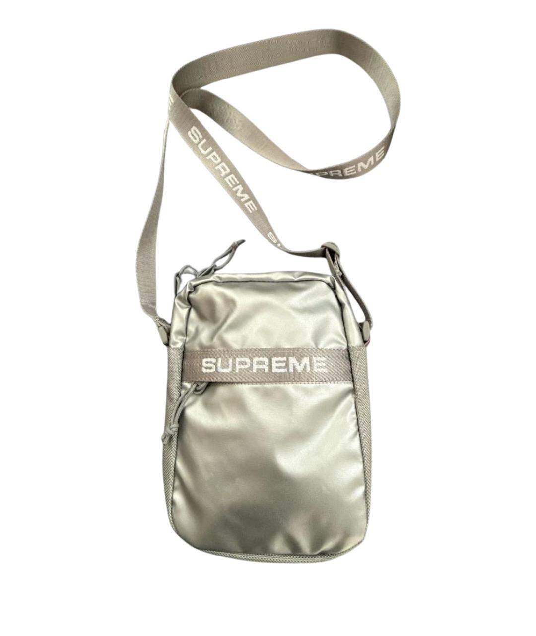 SUPREME Серебряная тканевая сумка на плечо, фото 1