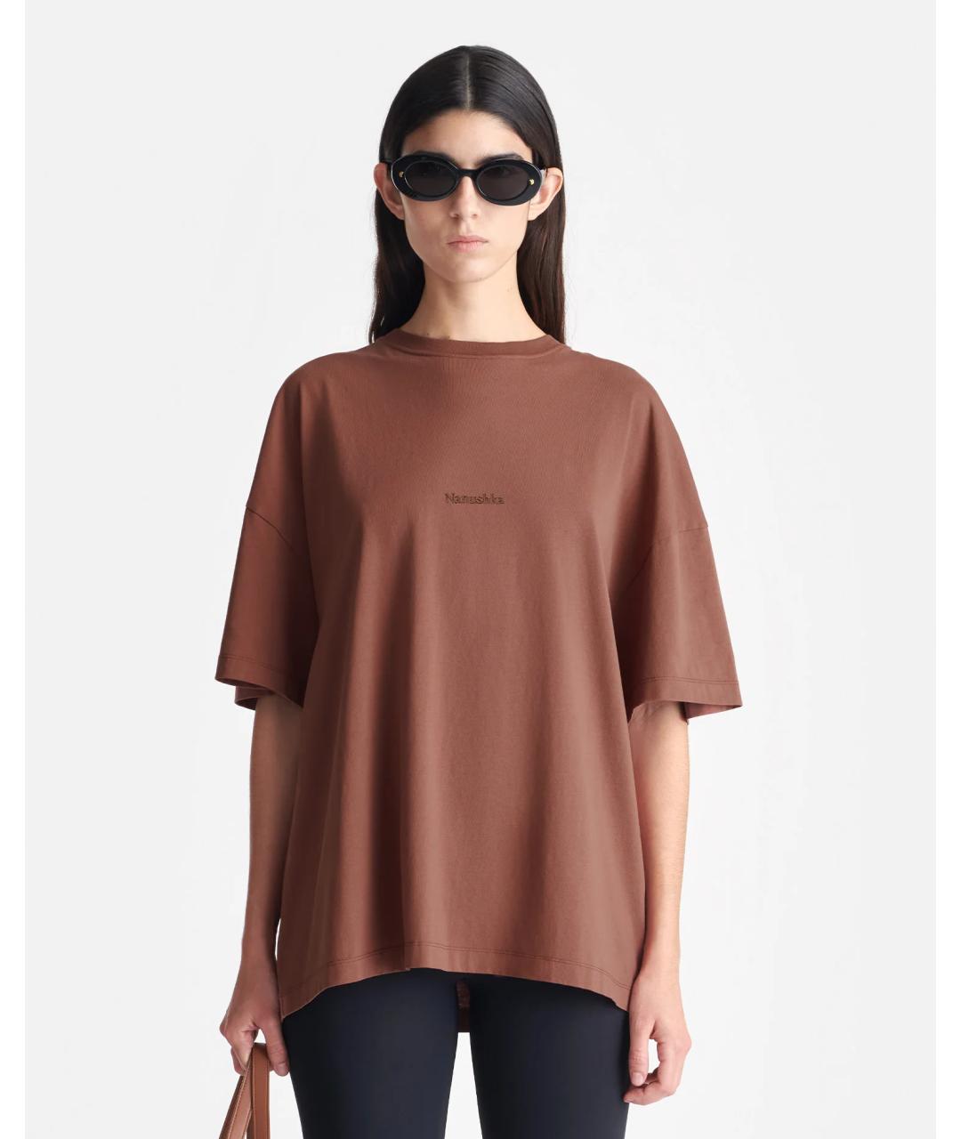 NANUSHKA Коричневая хлопковая футболка, фото 3