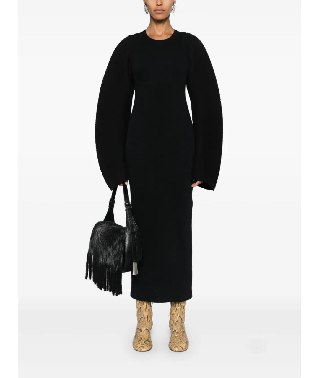 NANUSHKA Черное хлопко-эластановое повседневное платье, фото 2