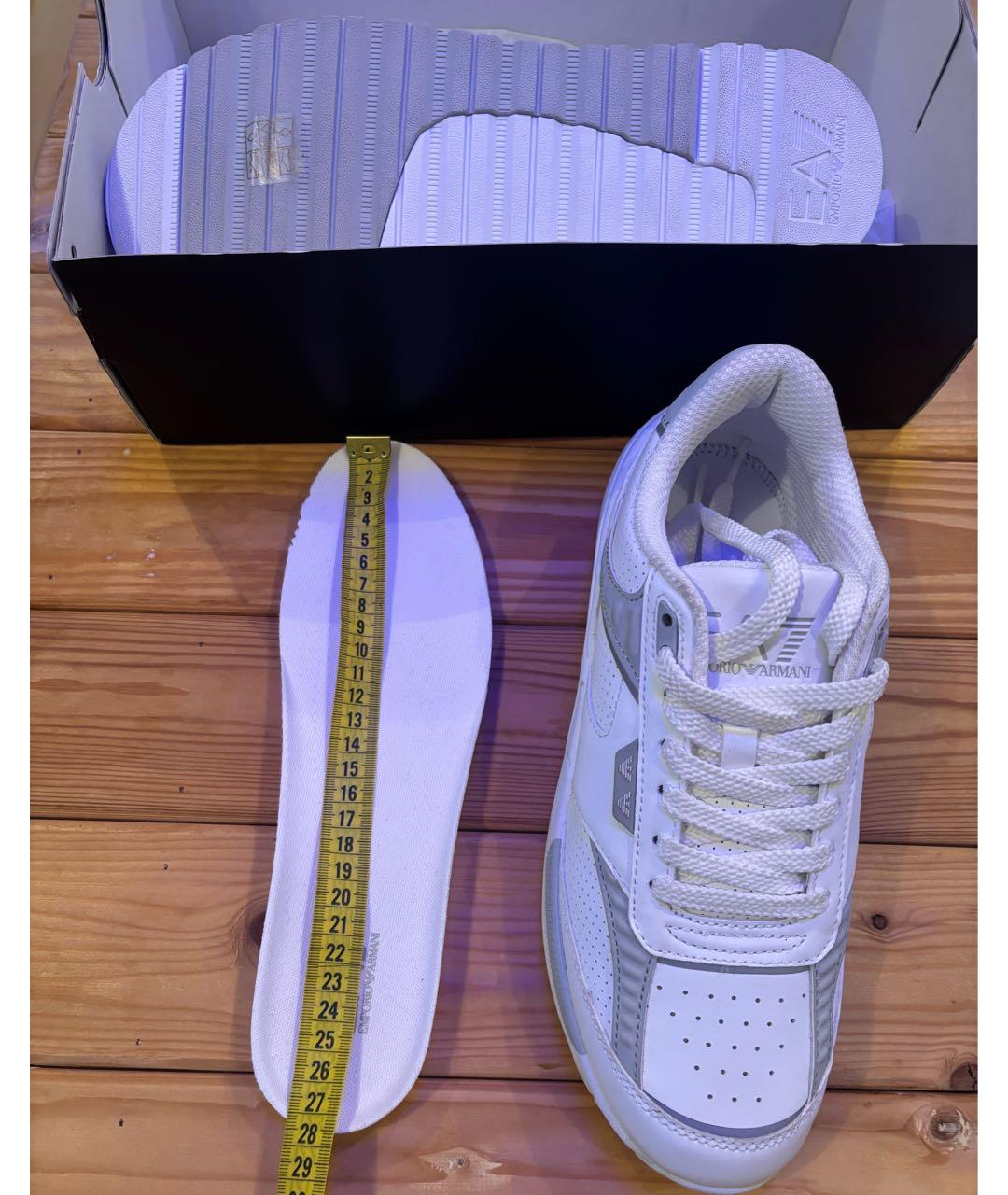 EA7 Белые кожаные низкие кроссовки / кеды, фото 6