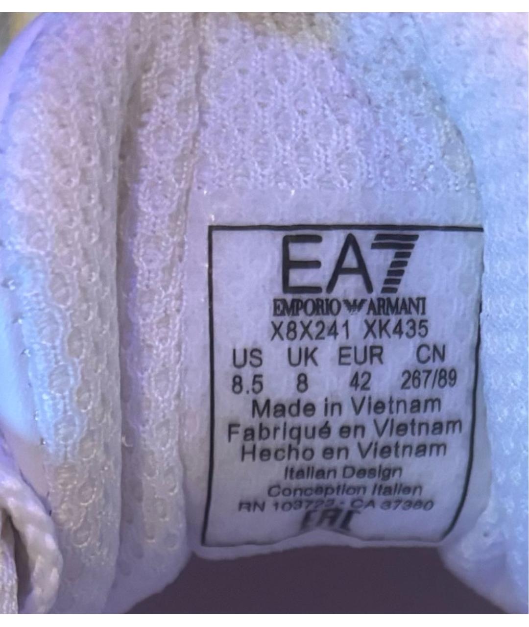 EA7 Белые кожаные низкие кроссовки / кеды, фото 7