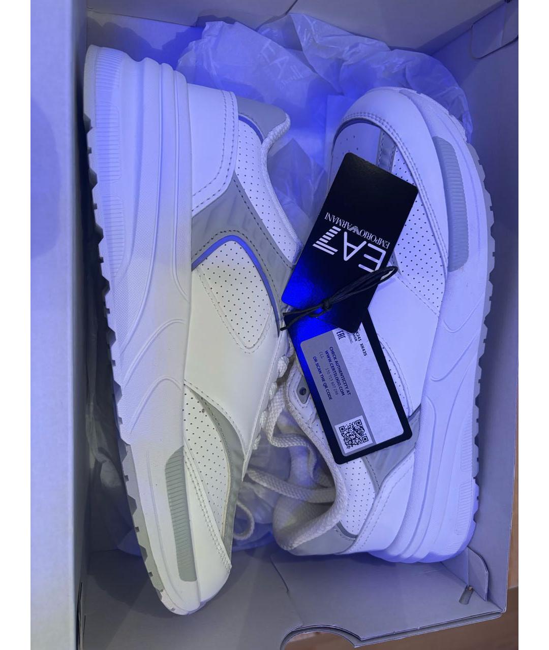 EA7 Белые кожаные низкие кроссовки / кеды, фото 5