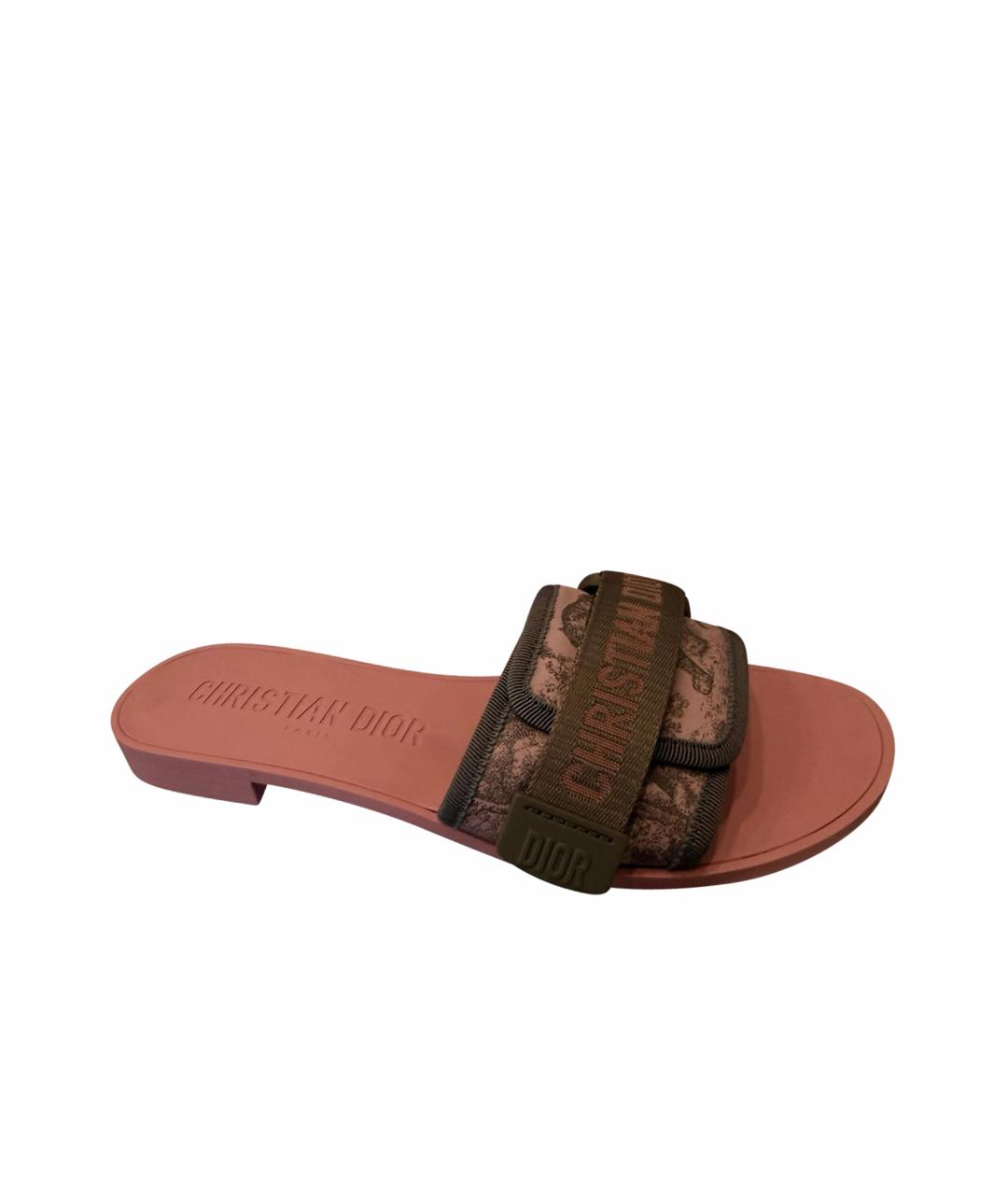 CHRISTIAN DIOR Коралловые текстильные шлепанцы, фото 1