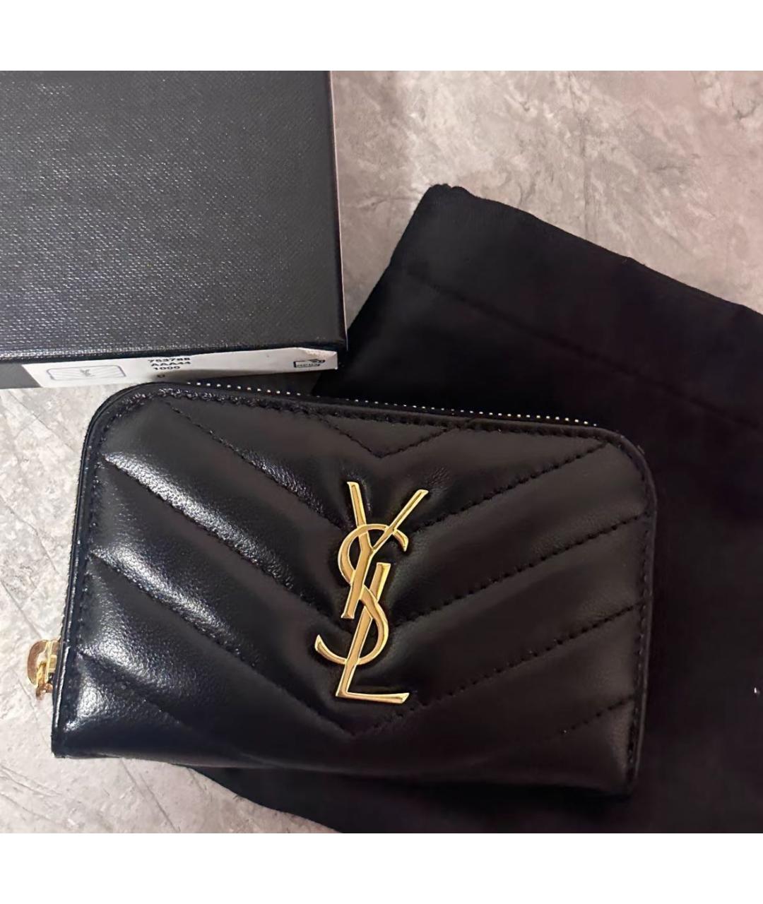 SAINT LAURENT Черный кожаный кошелек, фото 2