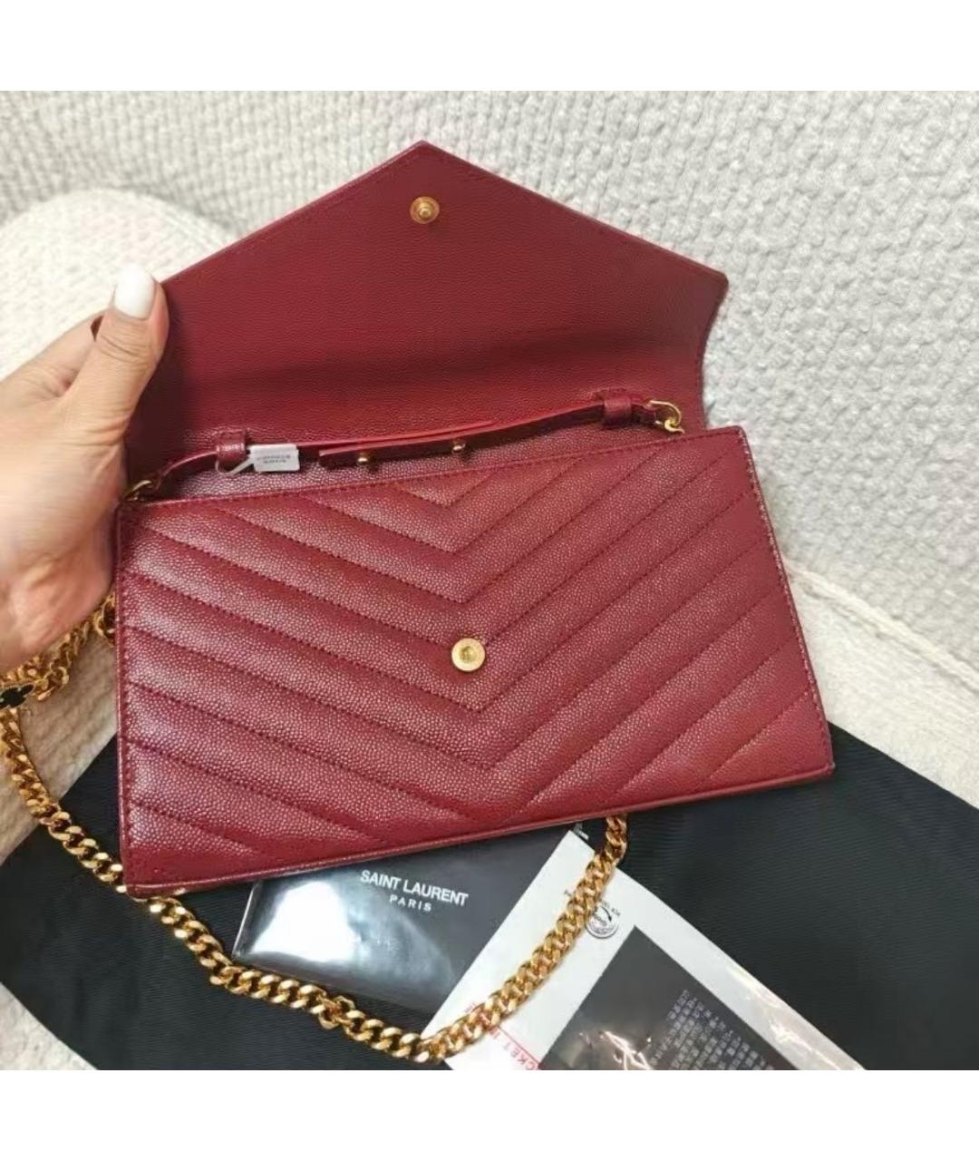 SAINT LAURENT Бордовый кожаный кошелек, фото 3