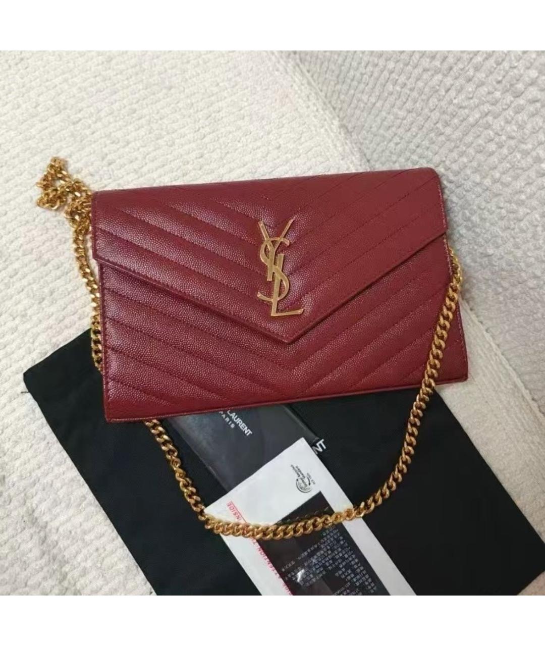 SAINT LAURENT Бордовый кожаный кошелек, фото 2