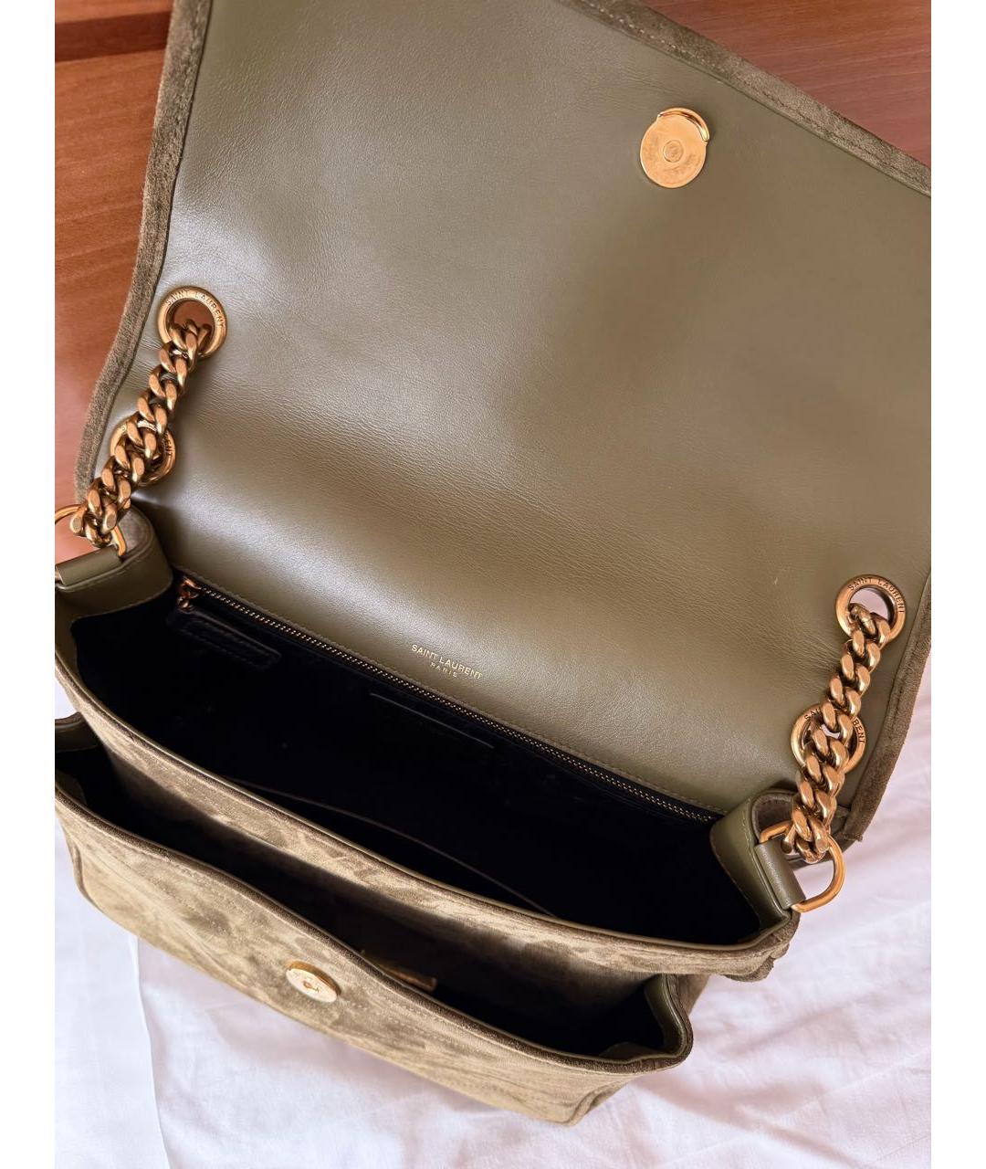 SAINT LAURENT Хаки замшевая сумка через плечо, фото 4