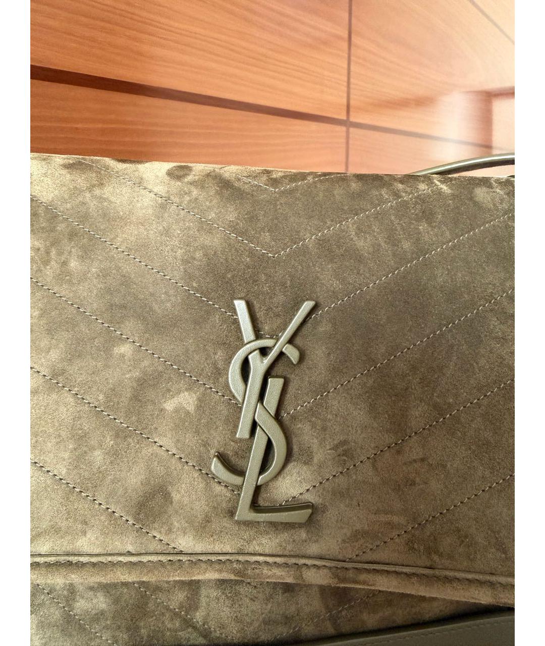 SAINT LAURENT Хаки замшевая сумка через плечо, фото 5