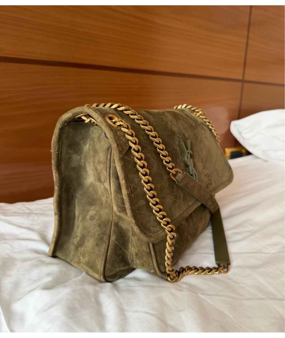 SAINT LAURENT Хаки замшевая сумка через плечо, фото 2