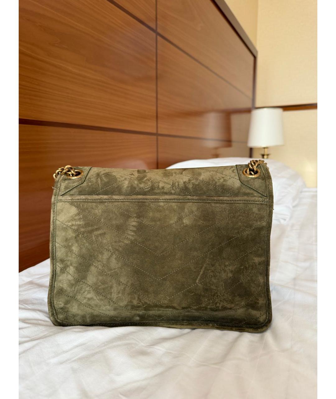 SAINT LAURENT Хаки замшевая сумка через плечо, фото 3