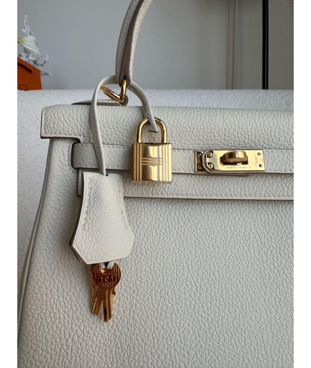 HERMES Белая кожаная сумка с короткими ручками, фото 7