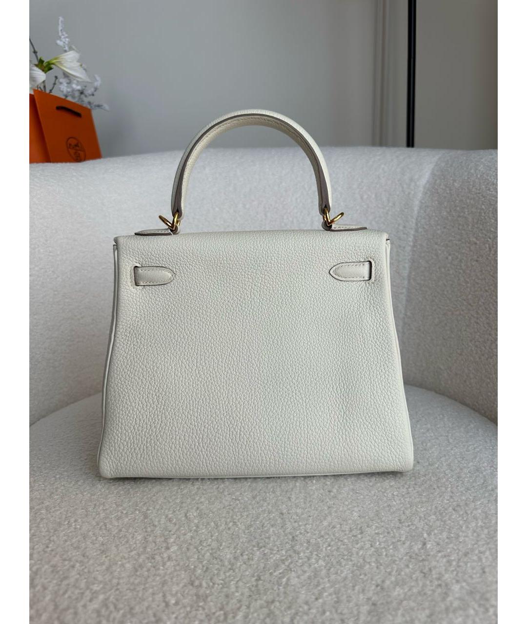 HERMES Белая кожаная сумка с короткими ручками, фото 5