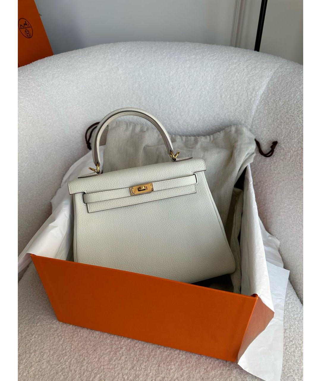 HERMES Белая кожаная сумка с короткими ручками, фото 3