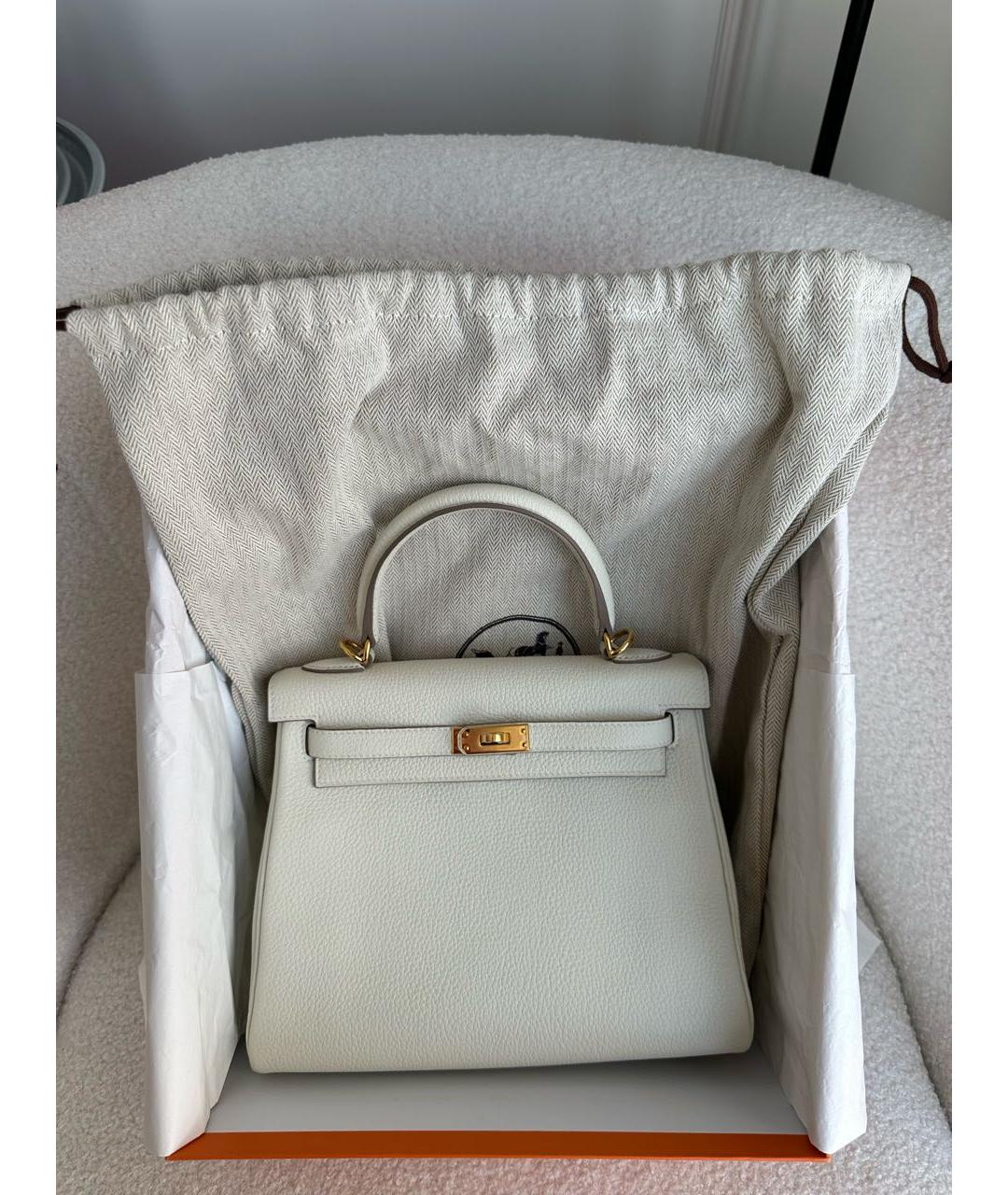 HERMES Белая кожаная сумка с короткими ручками, фото 9