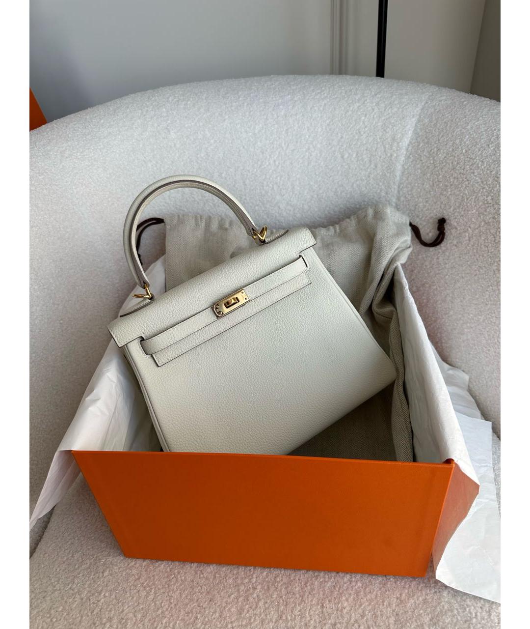 HERMES Белая кожаная сумка с короткими ручками, фото 2