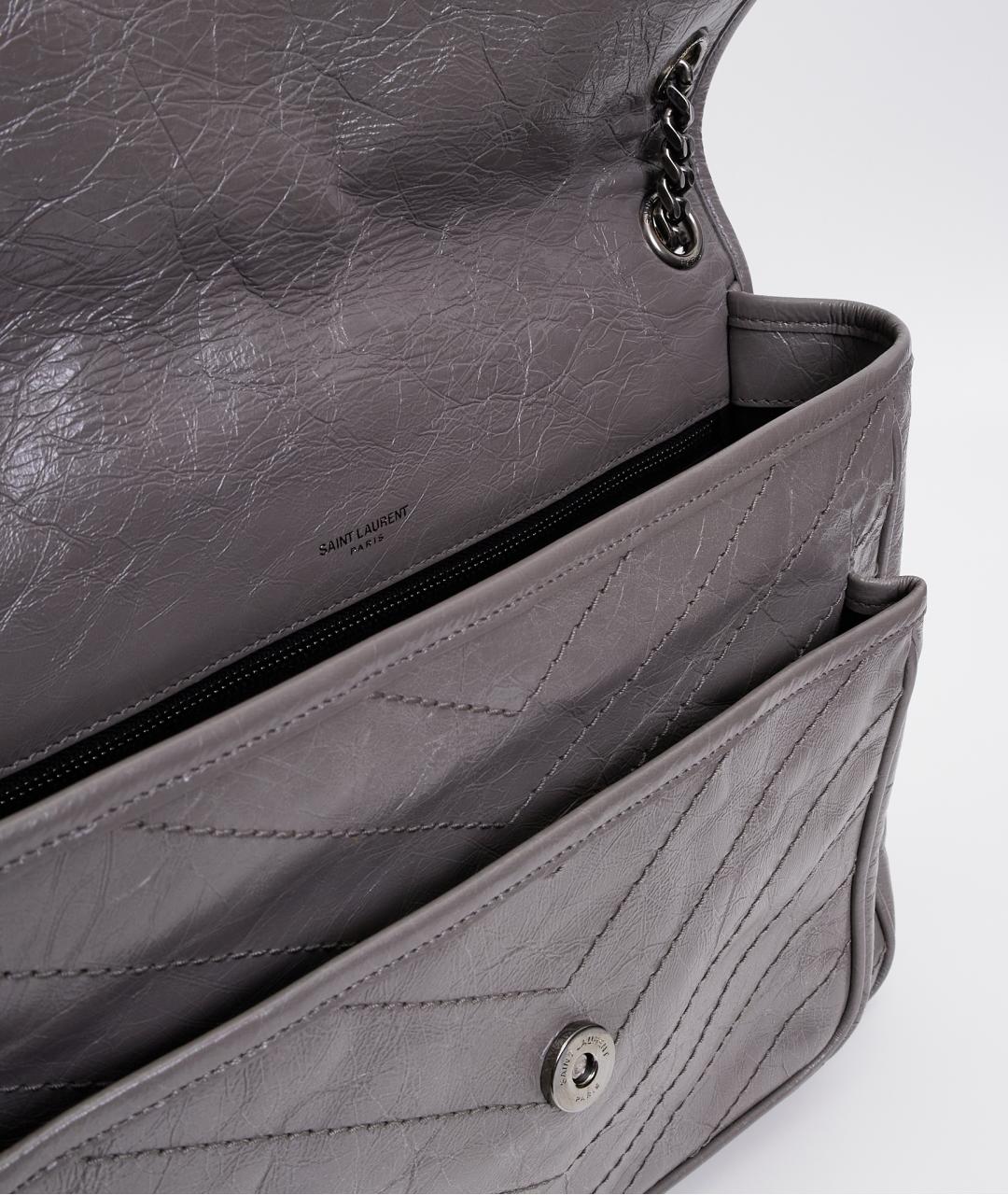 SAINT LAURENT Серая кожаная сумка через плечо, фото 7